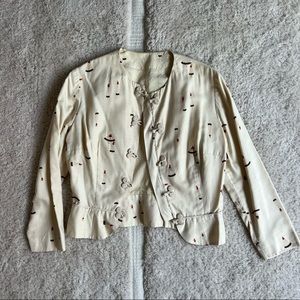 Vintage 1950s silk Cream Button-Up Women's Jacket small